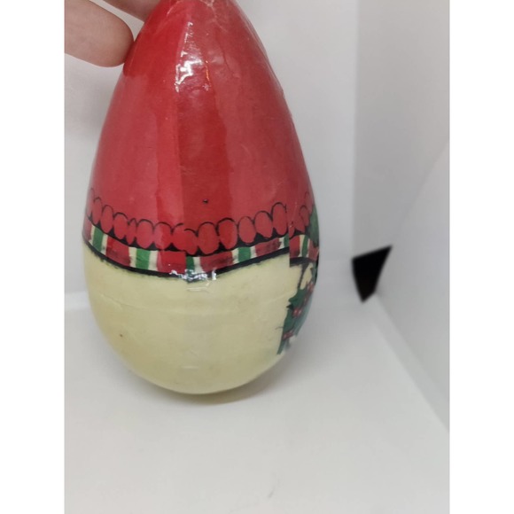 Vintage Snowman Paper Mache Ornament Egg Shaped Old World Decoupage - Picture 4 of 8